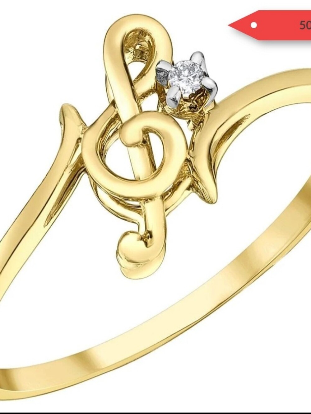 Yellow gold Diamond treble Clef Ring For Music Lovers Size 4(?)